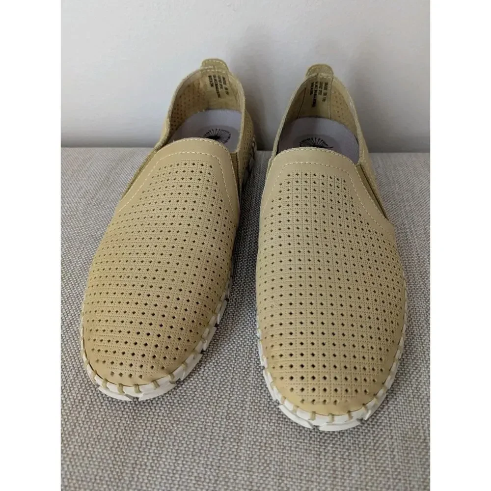 OTBT Womens Universe Shoe Size 10 Yellow Leather Perforated Slip On Flat Loafer